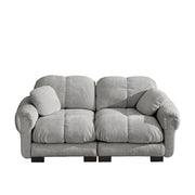 Divano modulare 2 posti con cuscini spessi schienale curvo e braccioli sagomati in chenille grigio chiaro