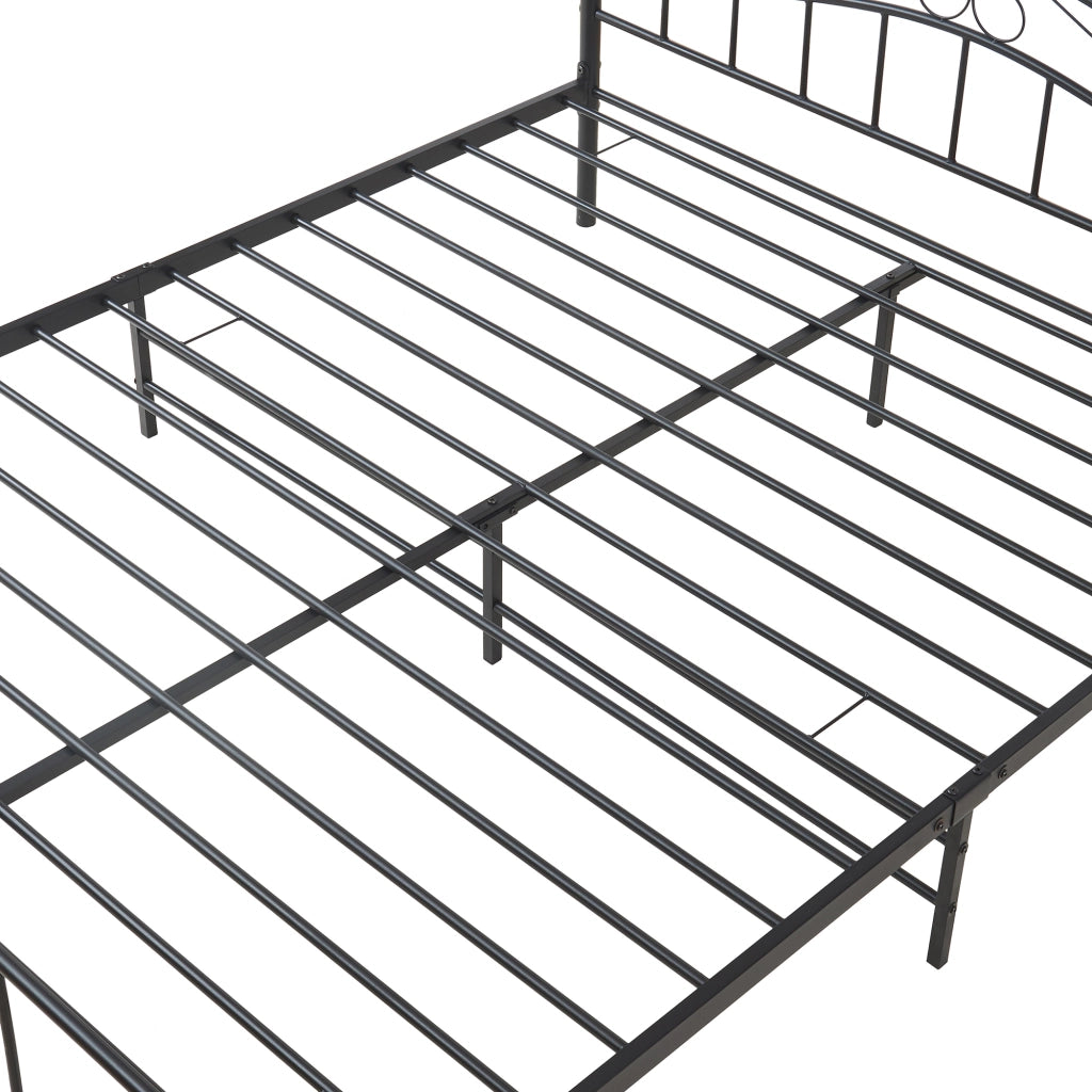 Letto Matrimoniale Florenz in Acciaio con Testiera Alta Decorativa 160 x 200 cm Nero [en.casa]