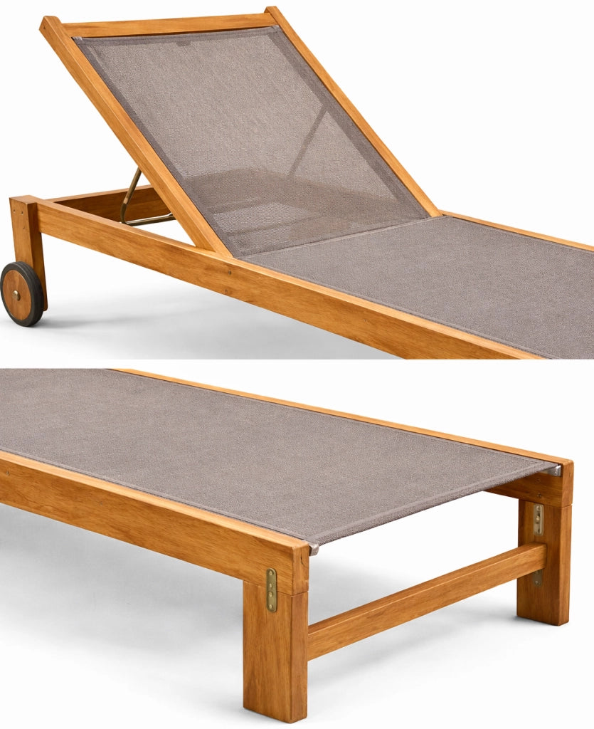Set 2 Lettini Prendisole in Legno Teak con Ruote - JavaCol. Grey