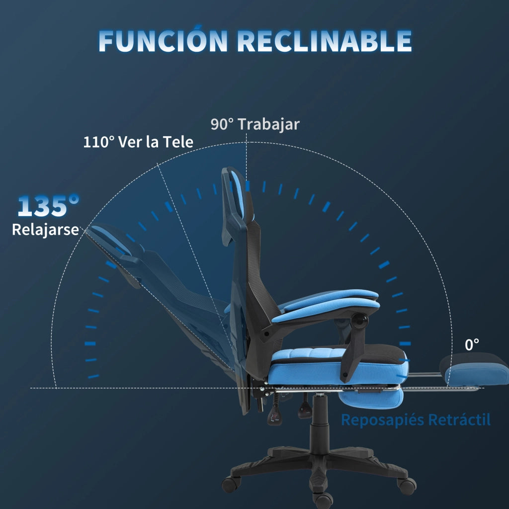 Sedia Gaming con Poggiapiedi ¨C Xylo ¨C Regolabile Schienale Reclinabile 135¡ã Blu e Nero