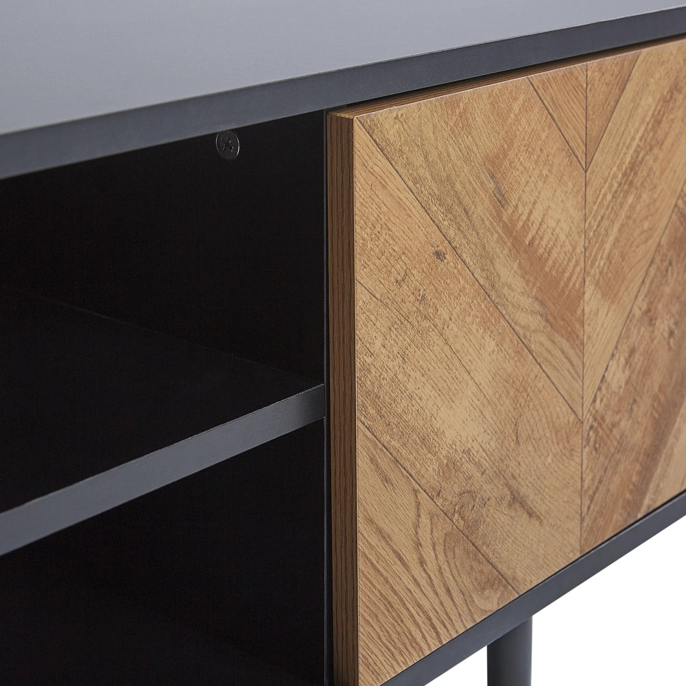 Porta TV in legno chiaro e truciolare Nero fino a 60ʺ con 2 ante in stile industriale