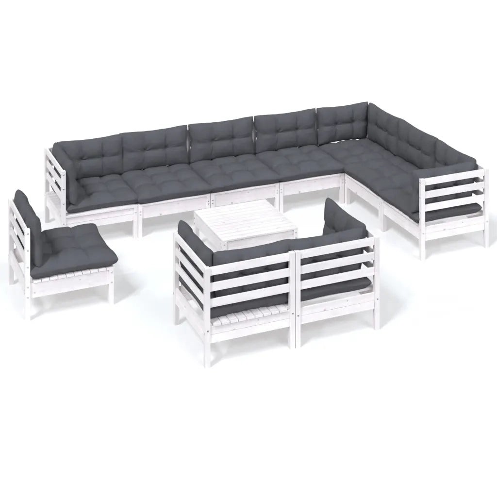 Set Divani da Giardino 11 pz con Cuscini Bianchi Legno di Pinocod mxl 121451