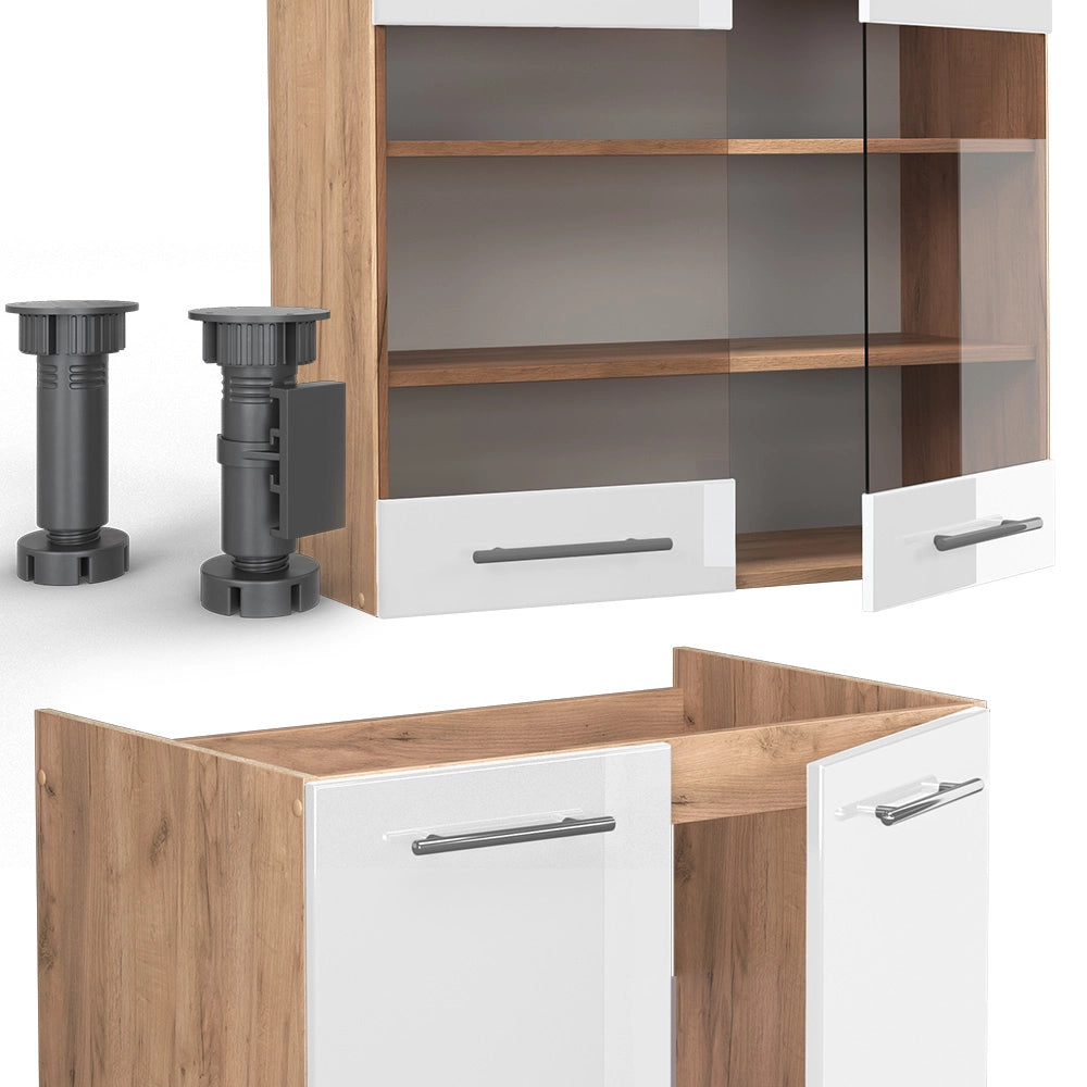 Cucina componibile Fame-Line Bianco lucido/Rovere dorato 235 cm, PL Marmo Vicco