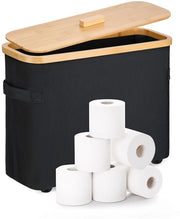 Cassetta di Stoccaggio per Carta Igienica, 12 Cassetta di Stoccaggio per Carta Igienica con Coperchio, Piedi Elevati Cassettiera in Legno per Organizzatore Bagno, Nero