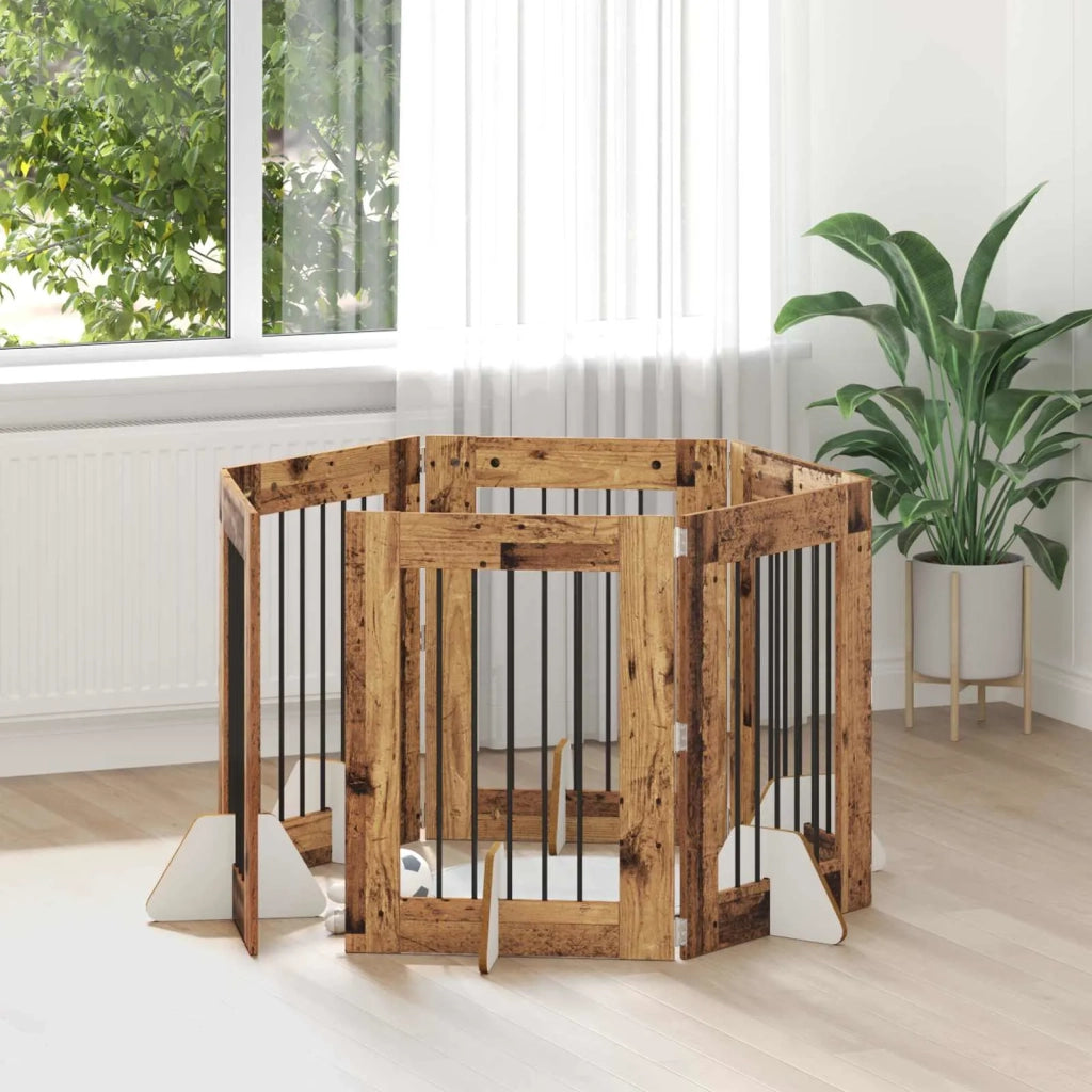 Cancello per cani con supporti 6 pz Legno antico 60 x 80 cm CFW3588798
