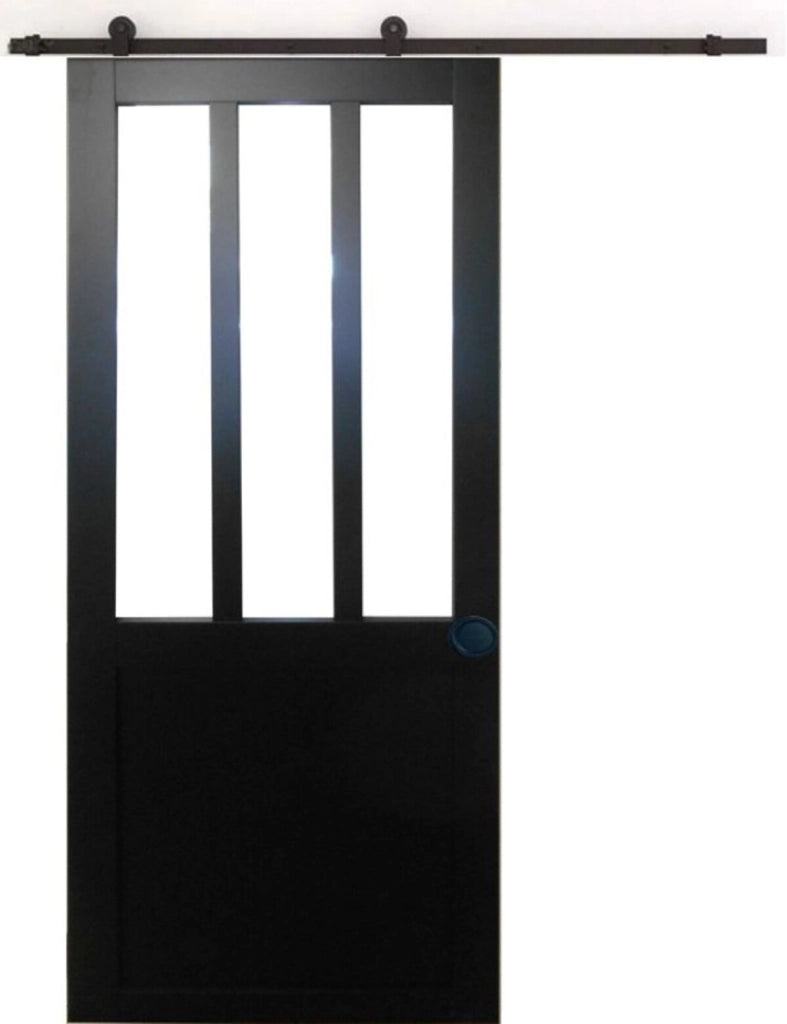 Porta scorrevole nera per officina H204 x L93 + guida a rulli e 2 gusci neri