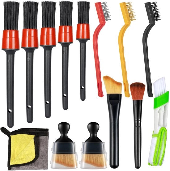 Set di pulizia interno e esterno per auto, 14 pezzi, set di spazzole per pulire interno e esterno, per pneumatici e vetri, set di pulizia interno e esterno per auto