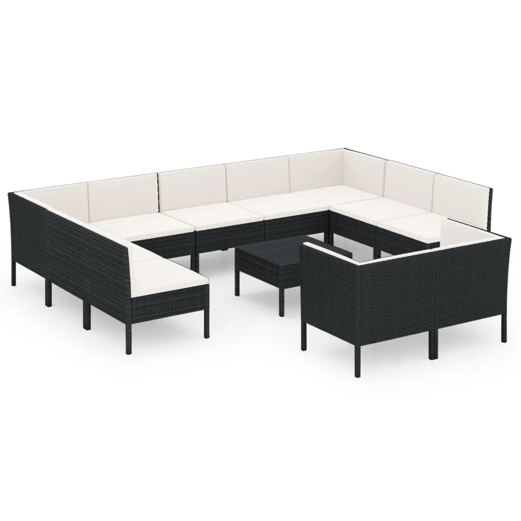 Set Divani da Giardino 12 pz con Cuscini in Polyrattan Nero cod mxl 38508