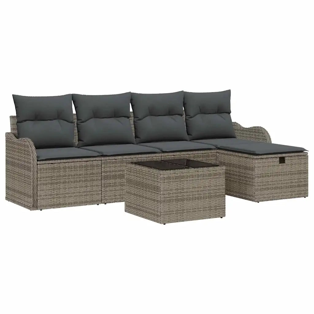 Set Divano da Giardino con cuscino 6 pcs Grigio Poly Rattan
