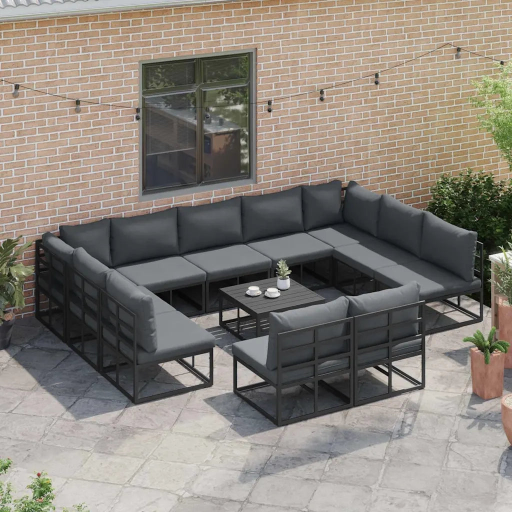 vidaXL Set Divano da Giardino con cuscino 12 pcs Nero Alluminio