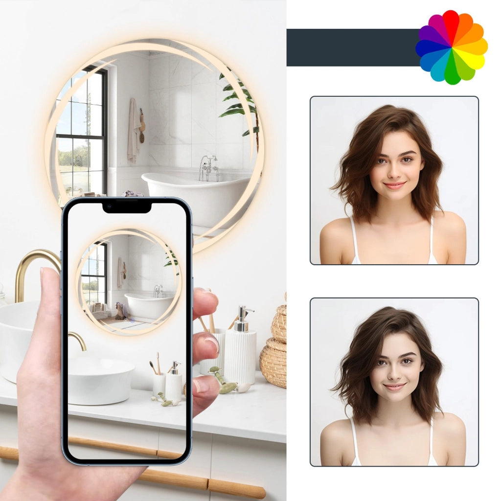 ZMH Specchio da bagno con illuminazione Specchio da bagno moderno rotondo IP44 con funzione touch