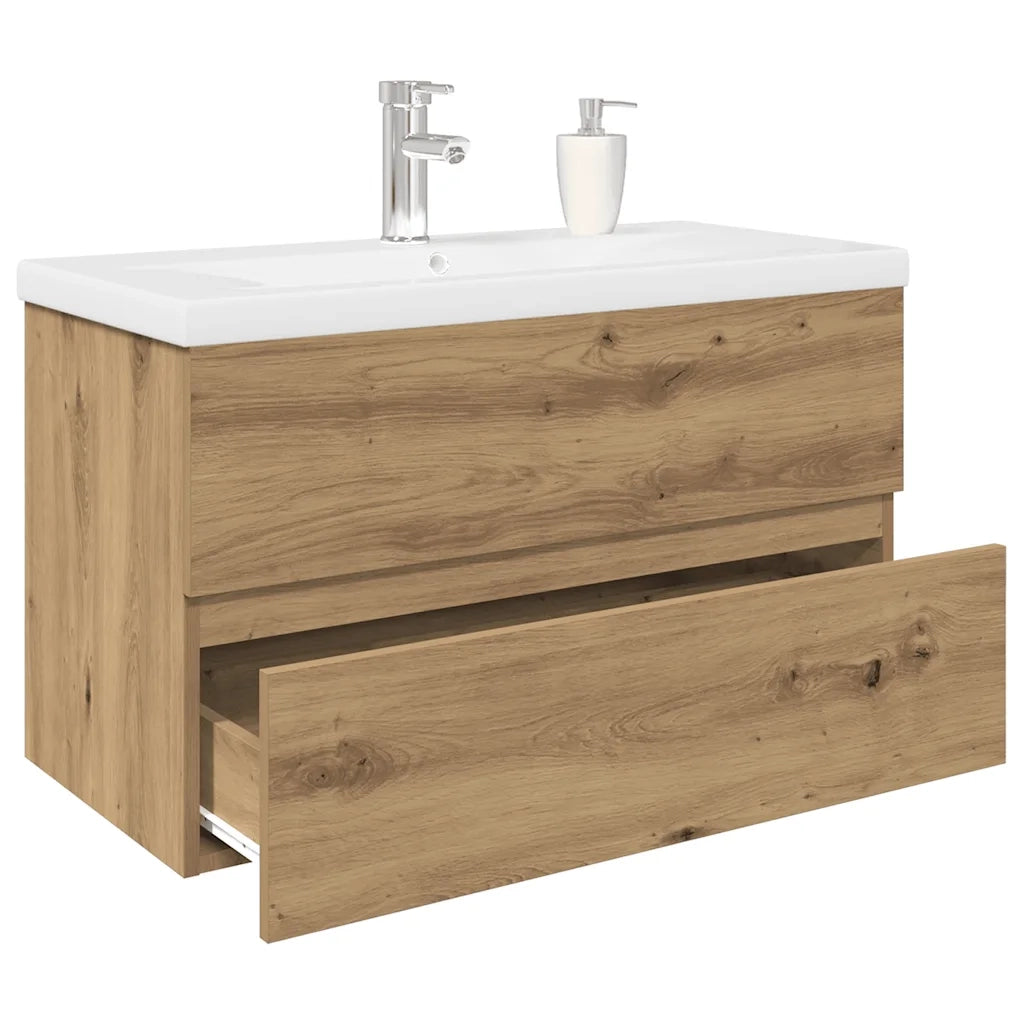 Mobile Bagno con Lavabo Integrato&Rubinetto-Lavandino-Lavabo Rovere Artigianale 896914