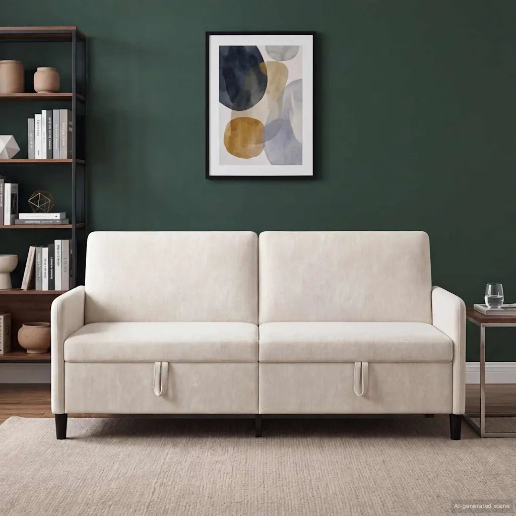 Divano con Storage Crema 192 x 78 x 87 cm Poliestere 42036997