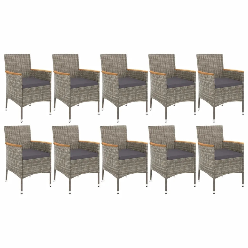 Set da Pranzo da Giardino 11pz con Cuscini in Polyrattan Grigio 3187387