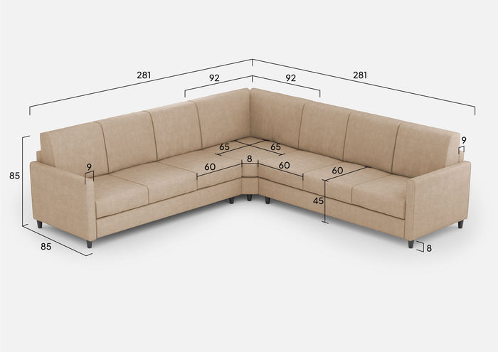 Divano Angolare 7 Posti 281x281x85 cm Karay in Tessuto Beige