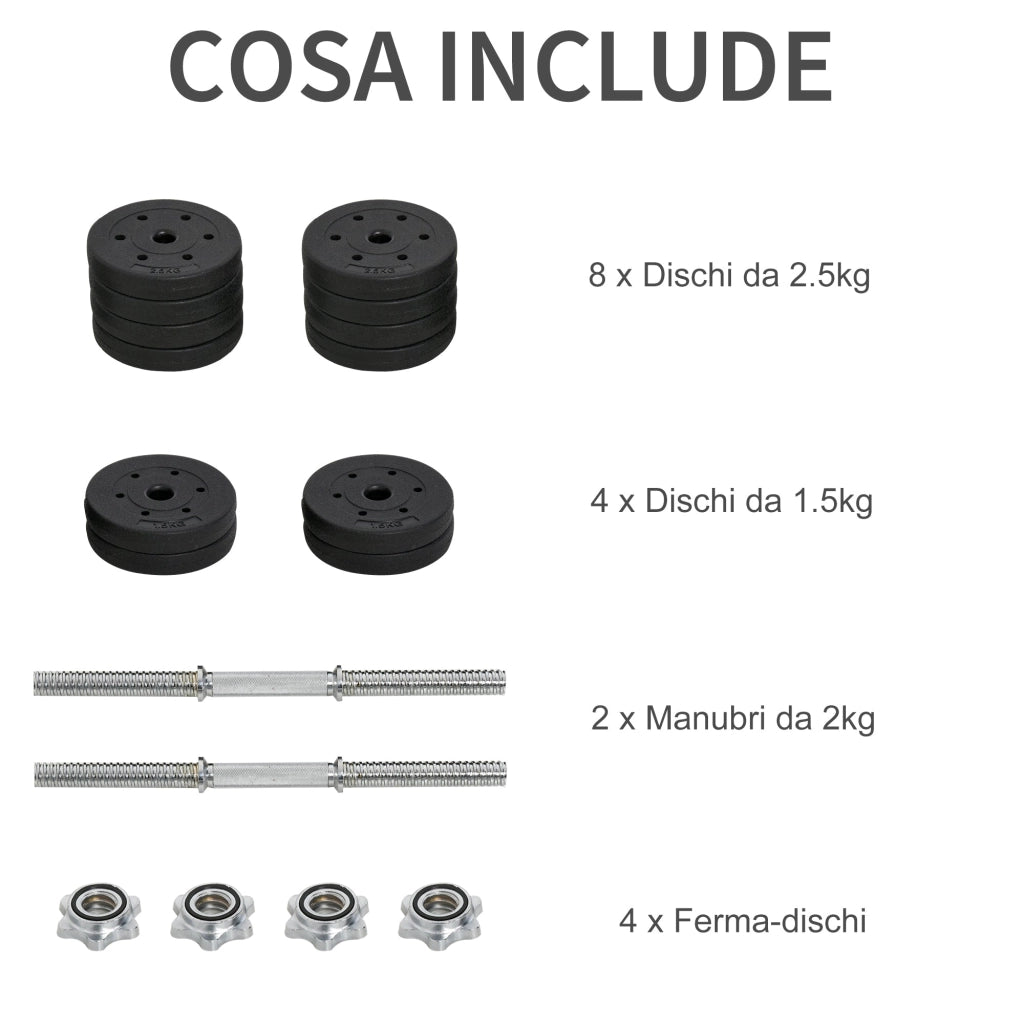 Set 2 Manubri 12 Dischi 20Kg in Acciaio e Plastica Nero
