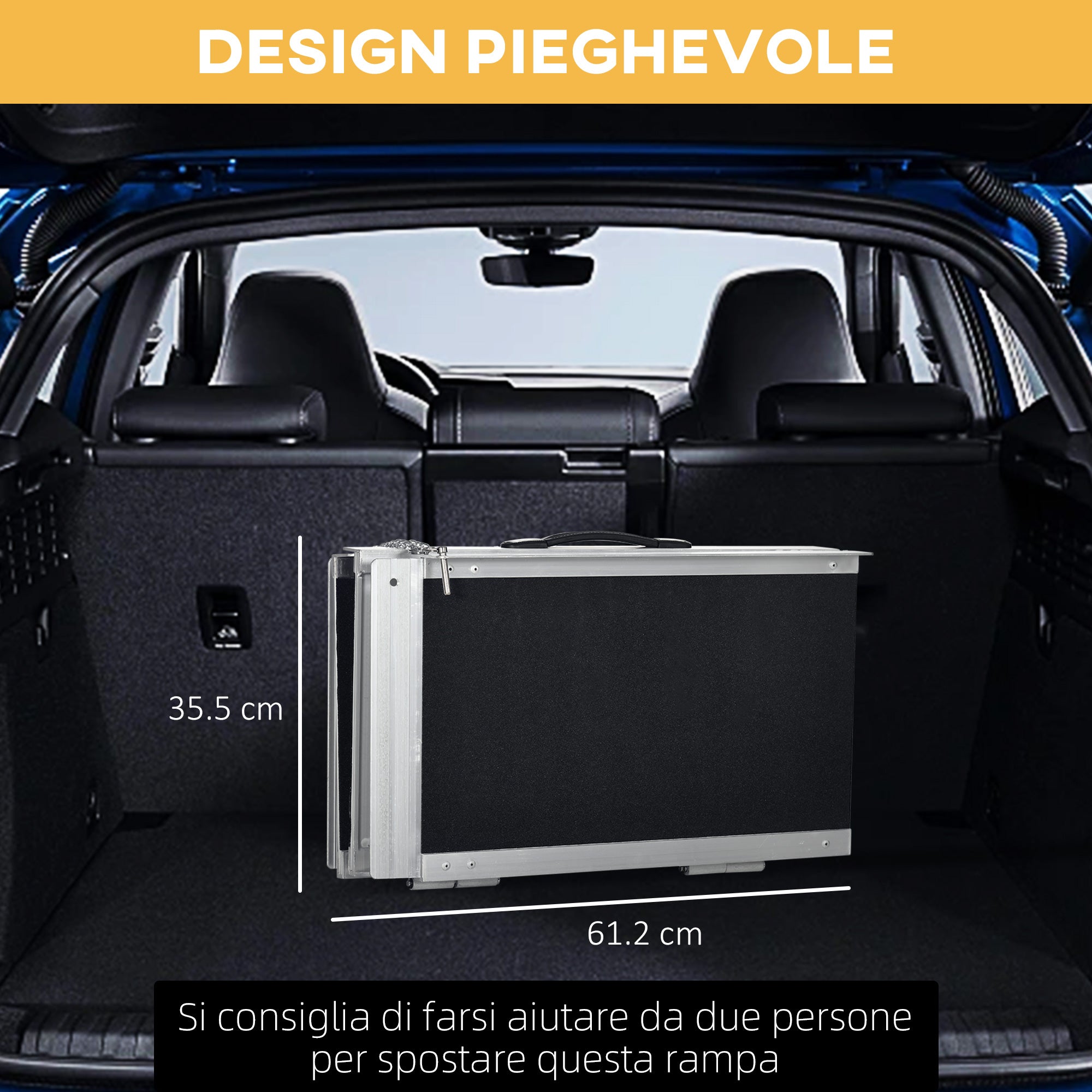 Rampa Pieghevole per Sedia a Rotelle 122x73,5 cm in Alluminio con Rivestimento Antiscivolo e Bordi Nero