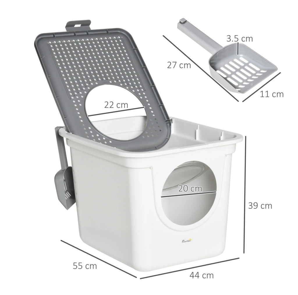 Toilette per gatti ULEVR con coperchio e paletta, doppio accesso, 44x55x39 cm, bianca
