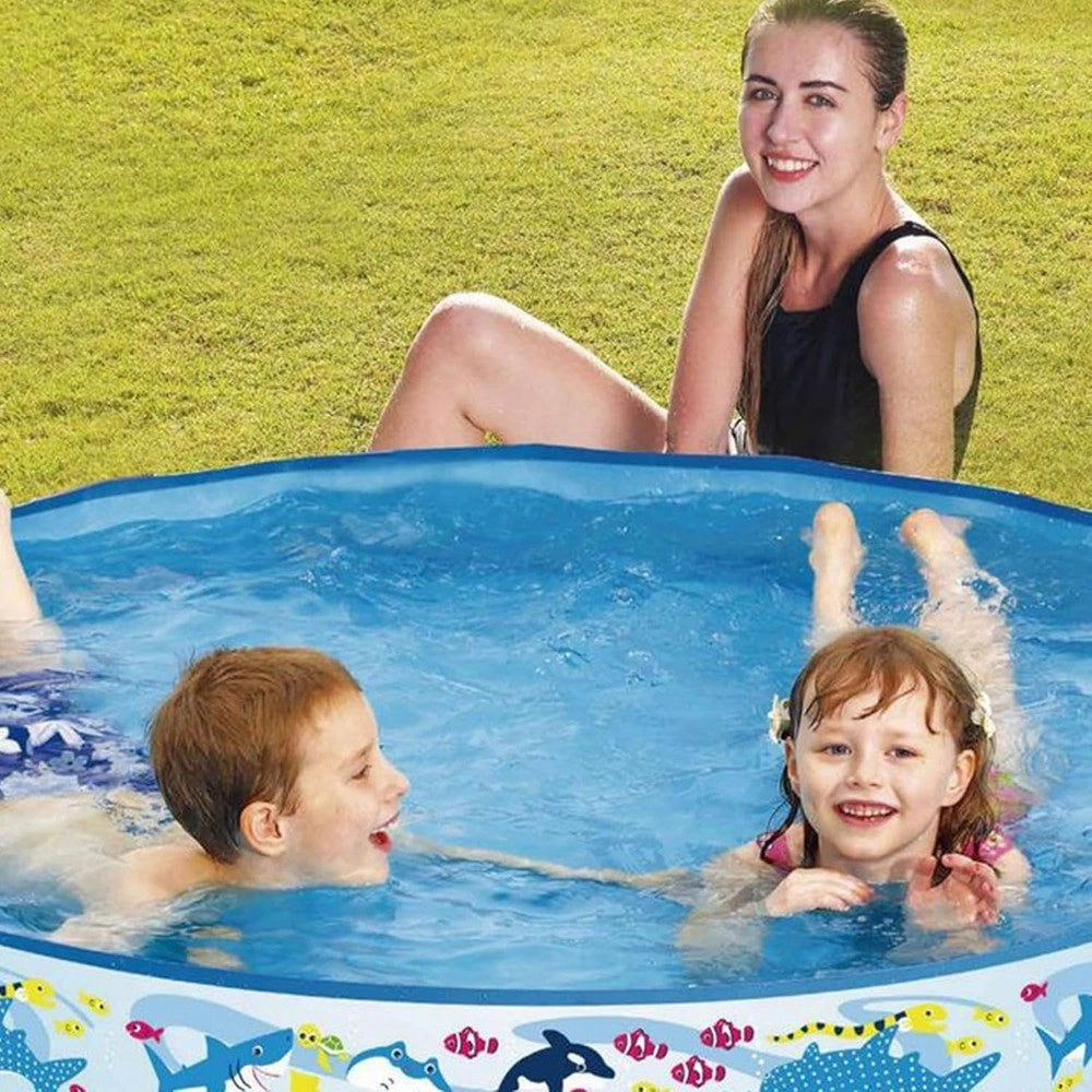Trade Shop - Piscina Rotonda 150x25 Cm Motivo Fondo Del Mare Per Bambini Giardino Estate 016093 -