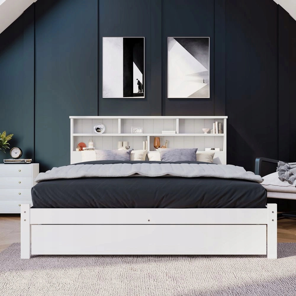 Letto con cassetti e scaffale per libri - Xylo - 140x200cm - Bianco - Per bambini/ragazzi