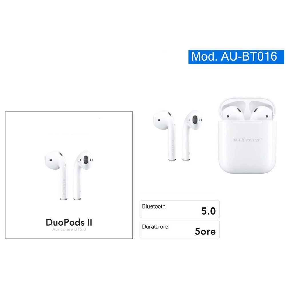 Trade Shop - Auricolare Bluetooth Bt5.0 Cuffie Duopods Ii Senza Fili Per Smartphone Au-bt016 -