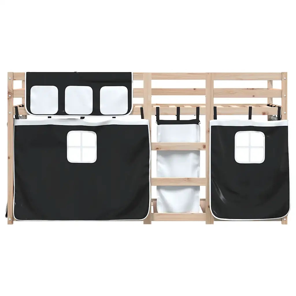 Letto singolo | Letto per adulti | Letto a Castello senza Materasso Bianco e Nero 90x200cm in Pino
