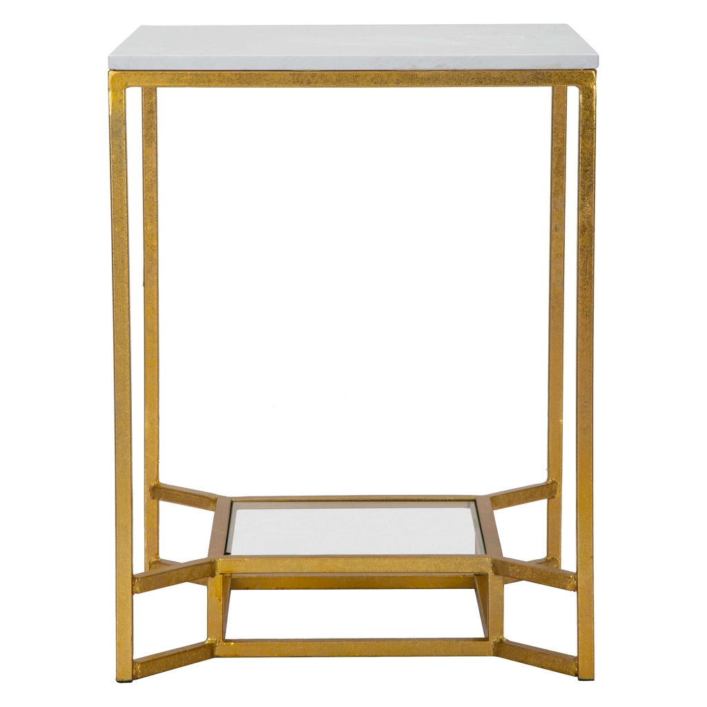 Atiu, Tavolino da Salotto Piano Effetto Marmo, 47x47x60h cm Bianco Marmo