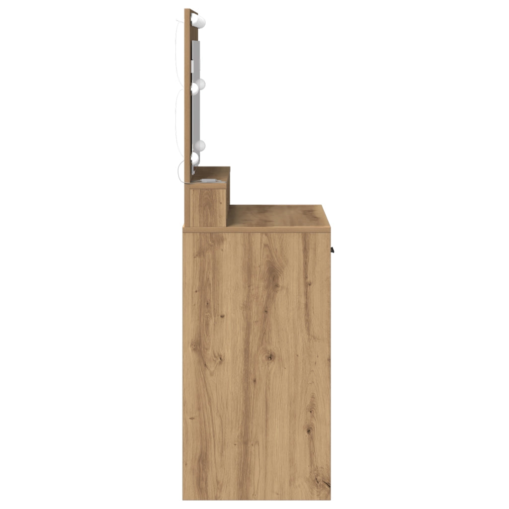Tavolo da trucco con luci LED  in Rovere, 79x41x135 cm