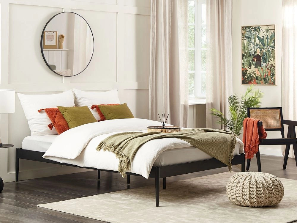 Letto matrimoniale con rete a doghe compensato e metallo 160 x 200 cm nero stile moderno minimalista