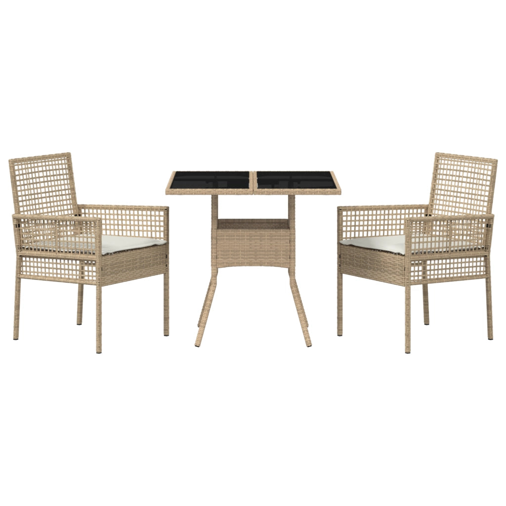 Set pranzo giardino 3 pezzi beige poli rattan