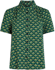 Blusa per Donna - Stile Vittoria - Maniche Corte - Collo a Cappuccio - Chiusura a Bottone - Sostenibile - Tessuto di Alta Qualità - Blusa