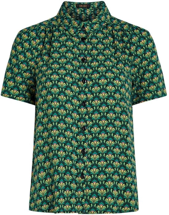 Blusa per Donna - Stile Vittoria - Maniche Corte - Collo a Cappuccio - Chiusura a Bottone - Sostenibile - Tessuto di Alta Qualità - Blusa