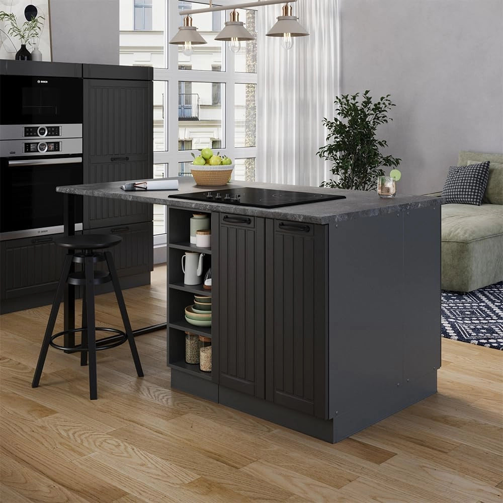 isola cucina Fame-Line, Grigio scuro, 90 cm senza piano di lavoro, adatto per l'espansione con moduli aggiuntivi compatibili