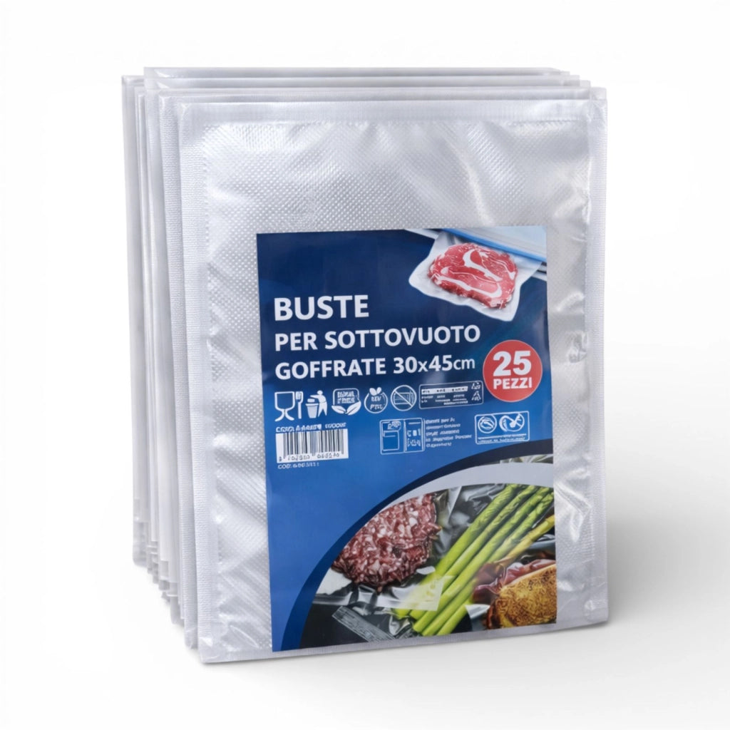 Buste per Sottovuoto Goffrate Alimenti 30x45cm 25 Sacchetti Alimentari BPA 64429