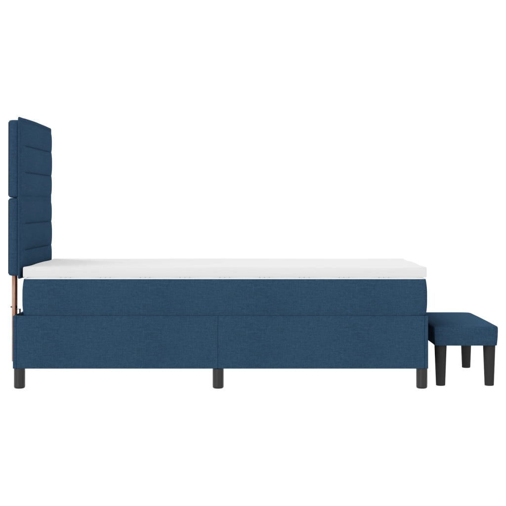 Letto con Box Spring con Materasso e Panchina Blu 90x200 cm Tessuto