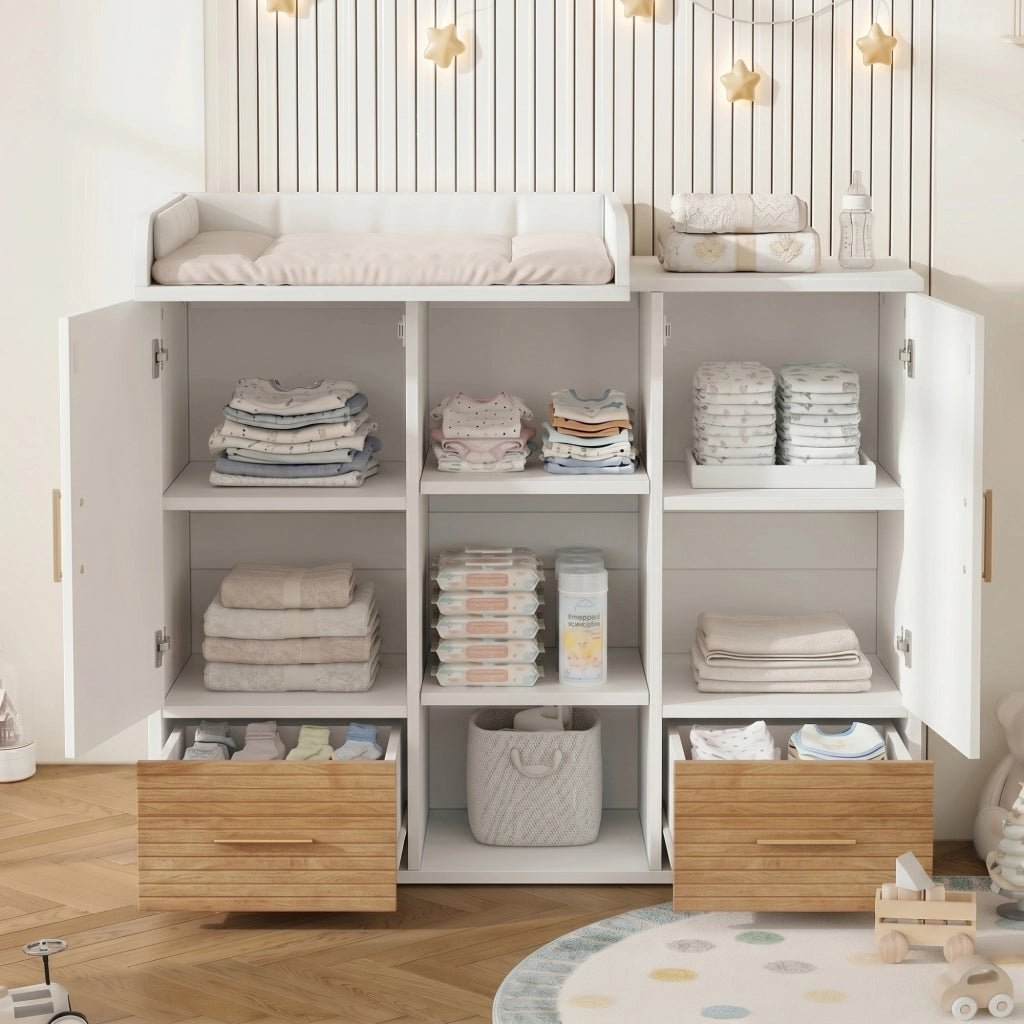 CASSETTIERA FASCIATOIO 114 x 53 x 92 cm MDF Bianco/Naturale