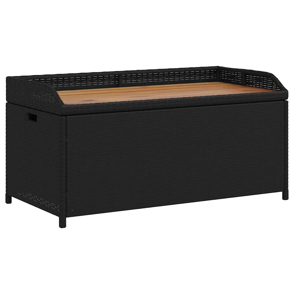 Panca Portaoggetti Nera 100x50x52 cm Polyrattan e Legno Acacia 365949
