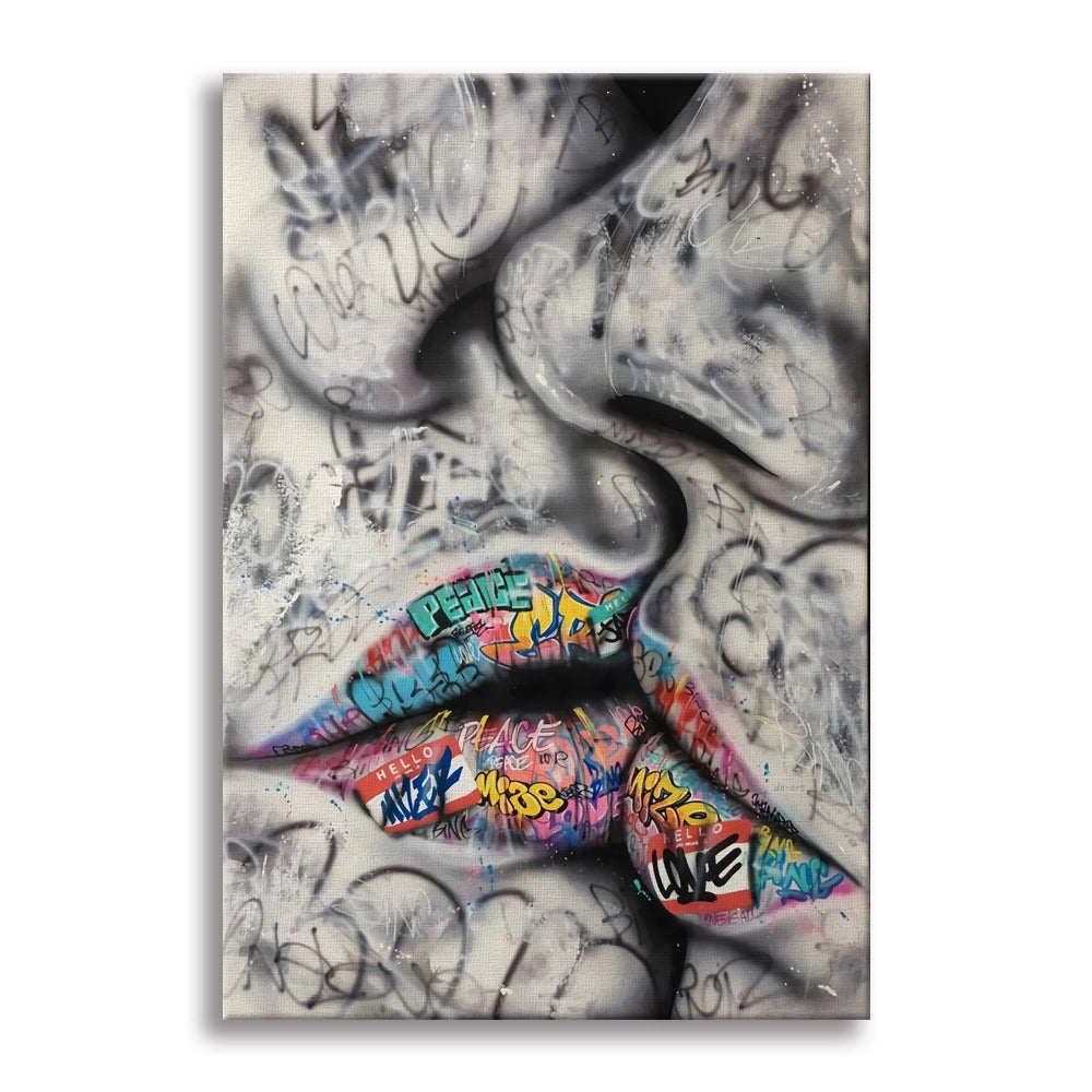 Kiss -  Quadro Canvas Contemporaneo su telaio in legno Misura: 100x140 cm