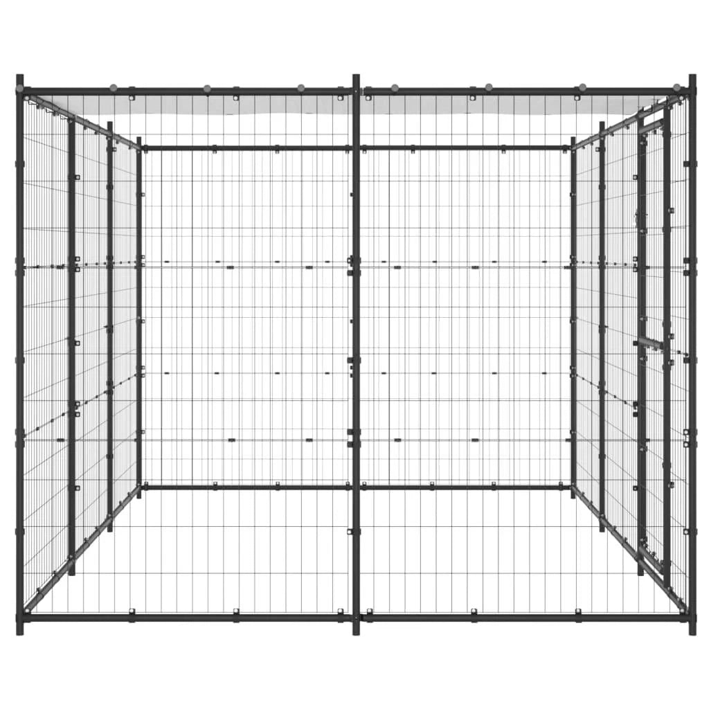 Recinto per animali da esterno per cani in acciaio con tetto 7,26 m² 02_0000403