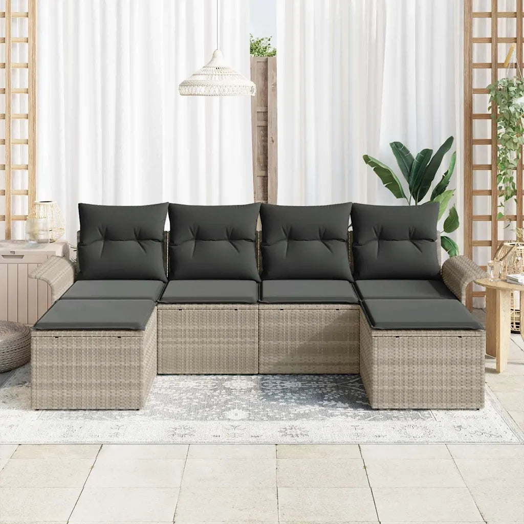 Set Divano da Giardino 6 pcs Grigio chiaro Poly Rattan 3345472