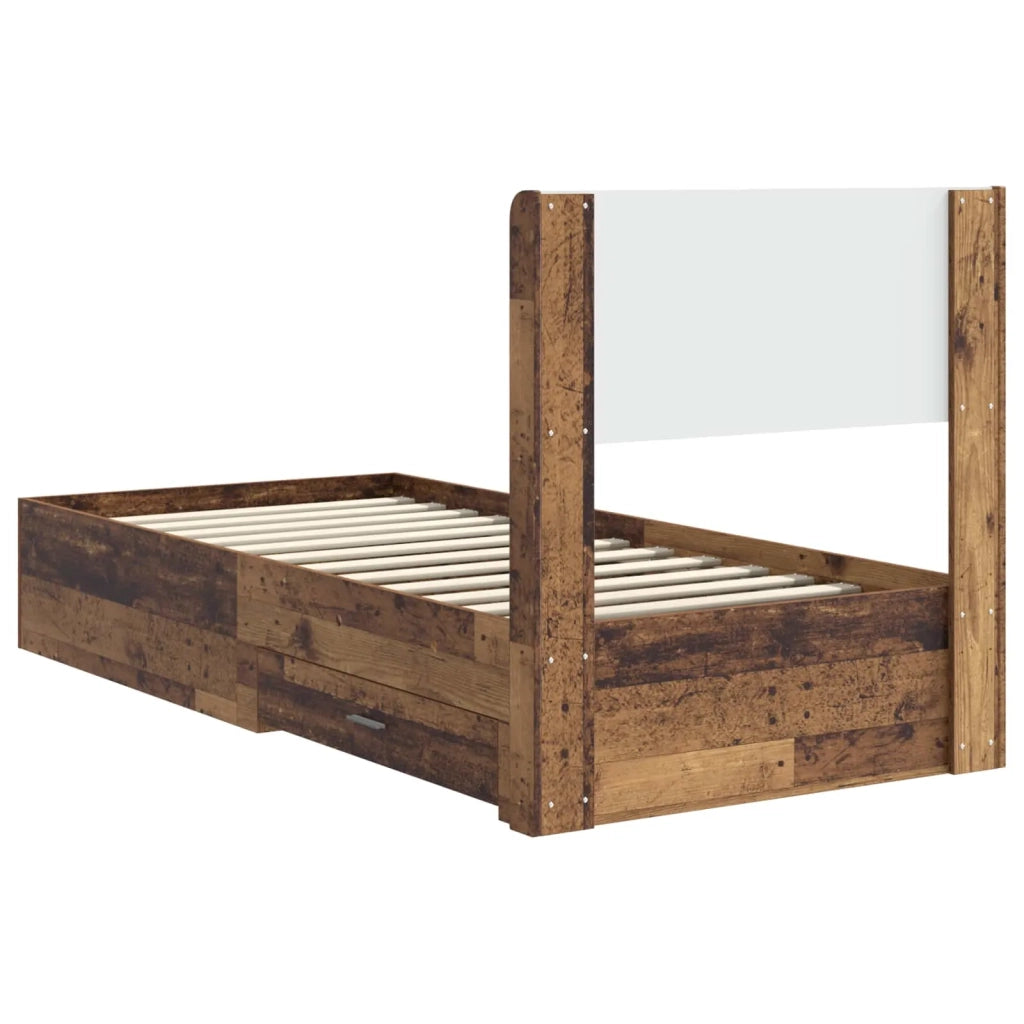 Letto singolo | Letto per adulti | Struttura del letto con stoccaggio e testata Legno antico