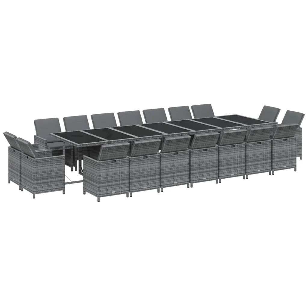 Set da Pranzo per Giardino 19 pz con Cuscini Polyrattan Grigio 3095645