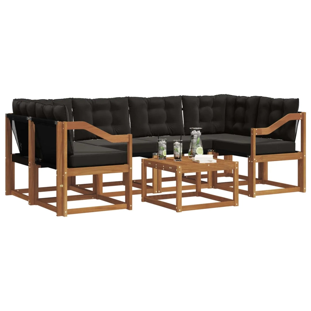 Set di divani da esterno con cuscino 7 pcs Naturale e Nero