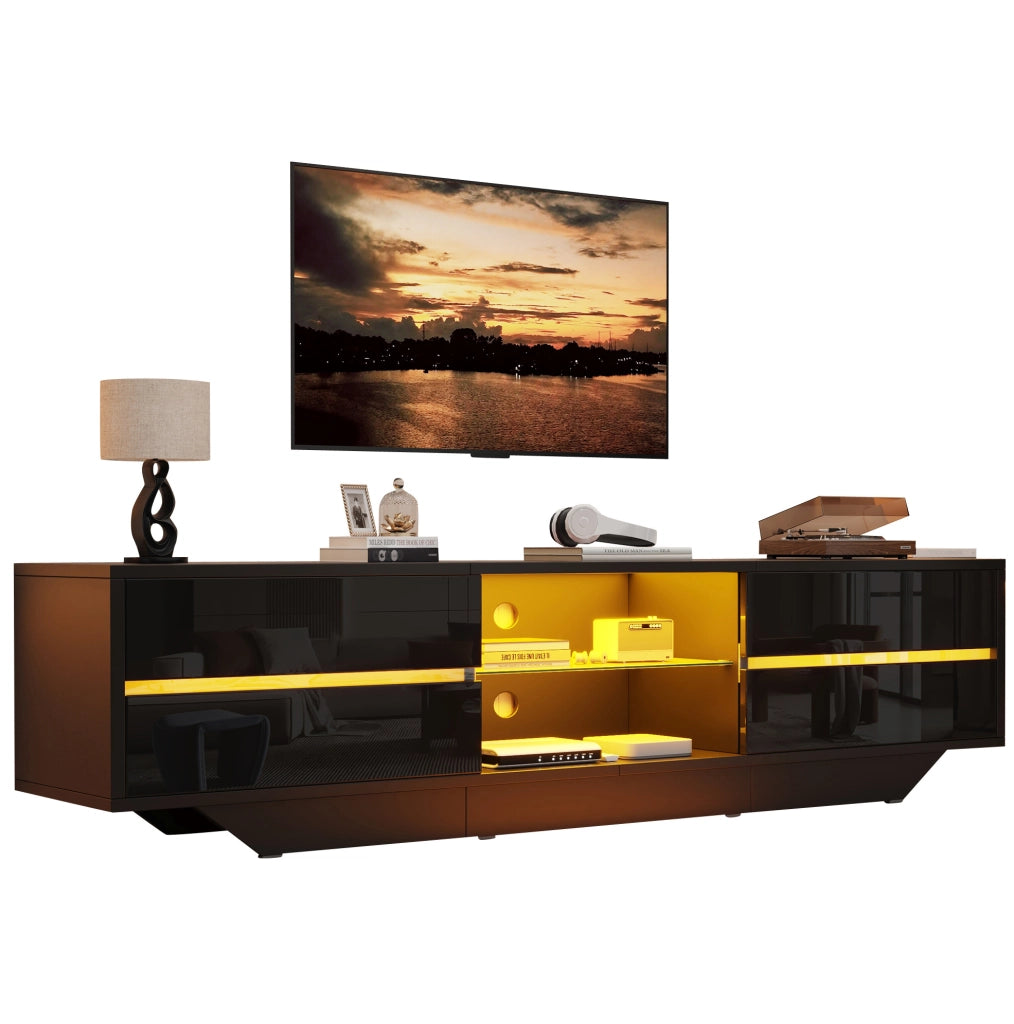 Mobile TV 160x35x44.5 cm con illuminazione RGB; piano lucido; truciolare; nero