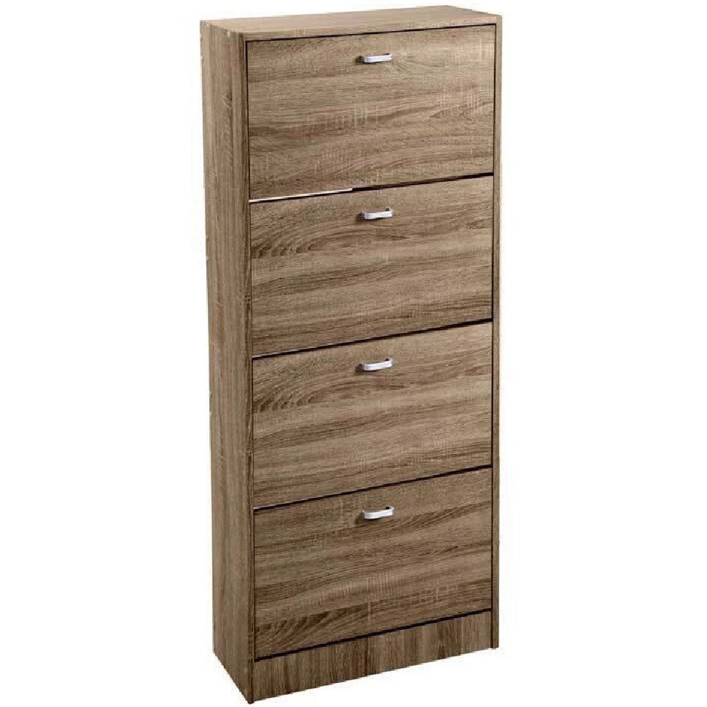 Trade Shop - Scarpiera 4 Ante Doppia Salvaspazio Slim Legno Moderna Noce H 150x63x24cm 827648 -