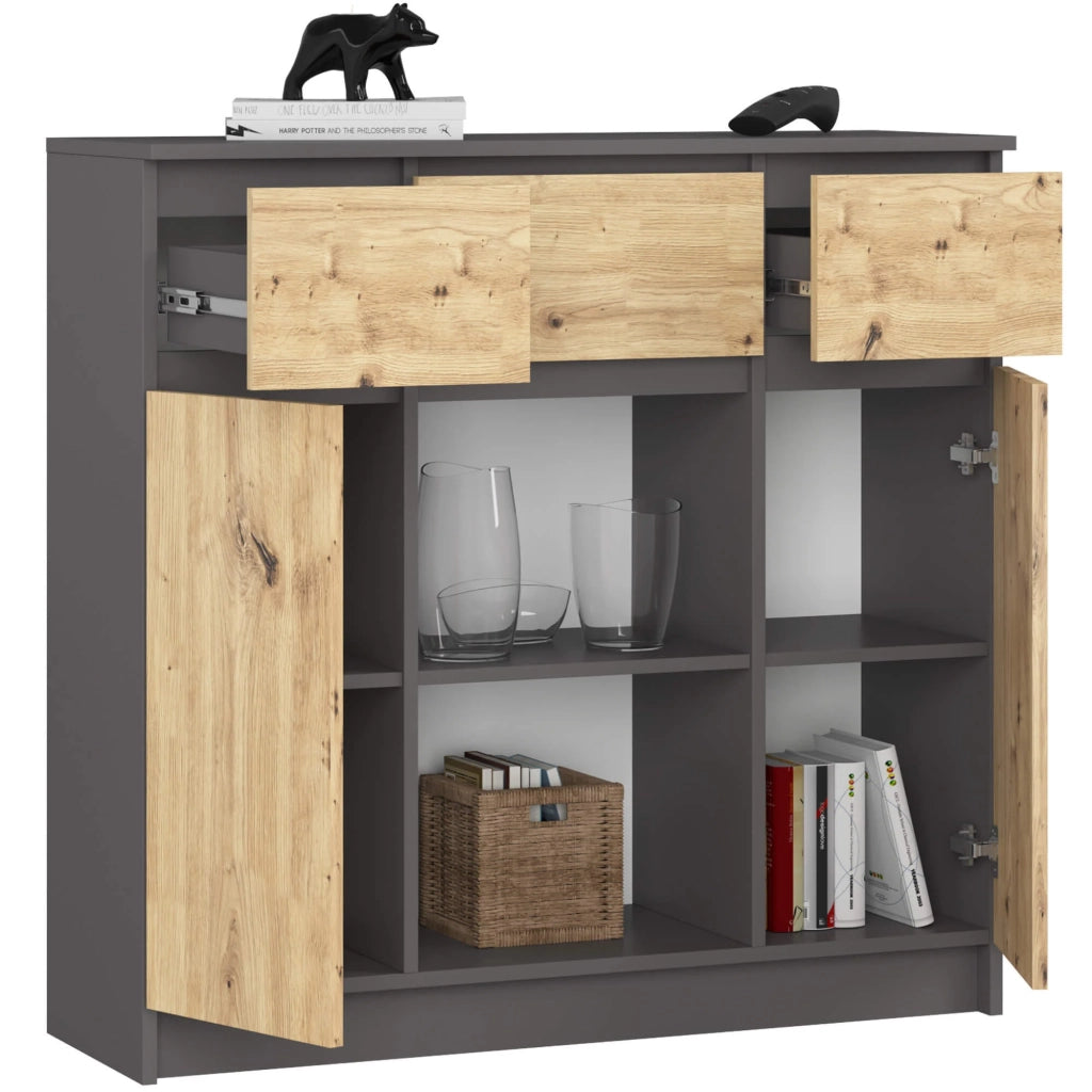 Cassettiera AKORD K100 Grigio Grafite 101 cm 2 ante 3 cassetti inserto frontale Quercia Artigiana 101x35x98 cm