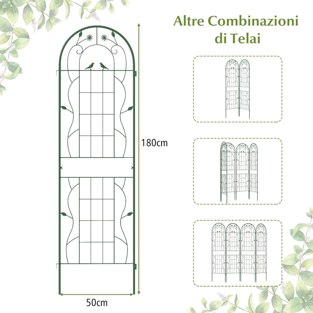 Grigliati per Rampicanti, Set da 2 Supporti Rampicanti 180 x 50 cm in Metallo, Griglie per Tralicci per Piante Tralicci a Incastro,Decorazione Esterna per Giardino, Cortile, Patio (Verde)