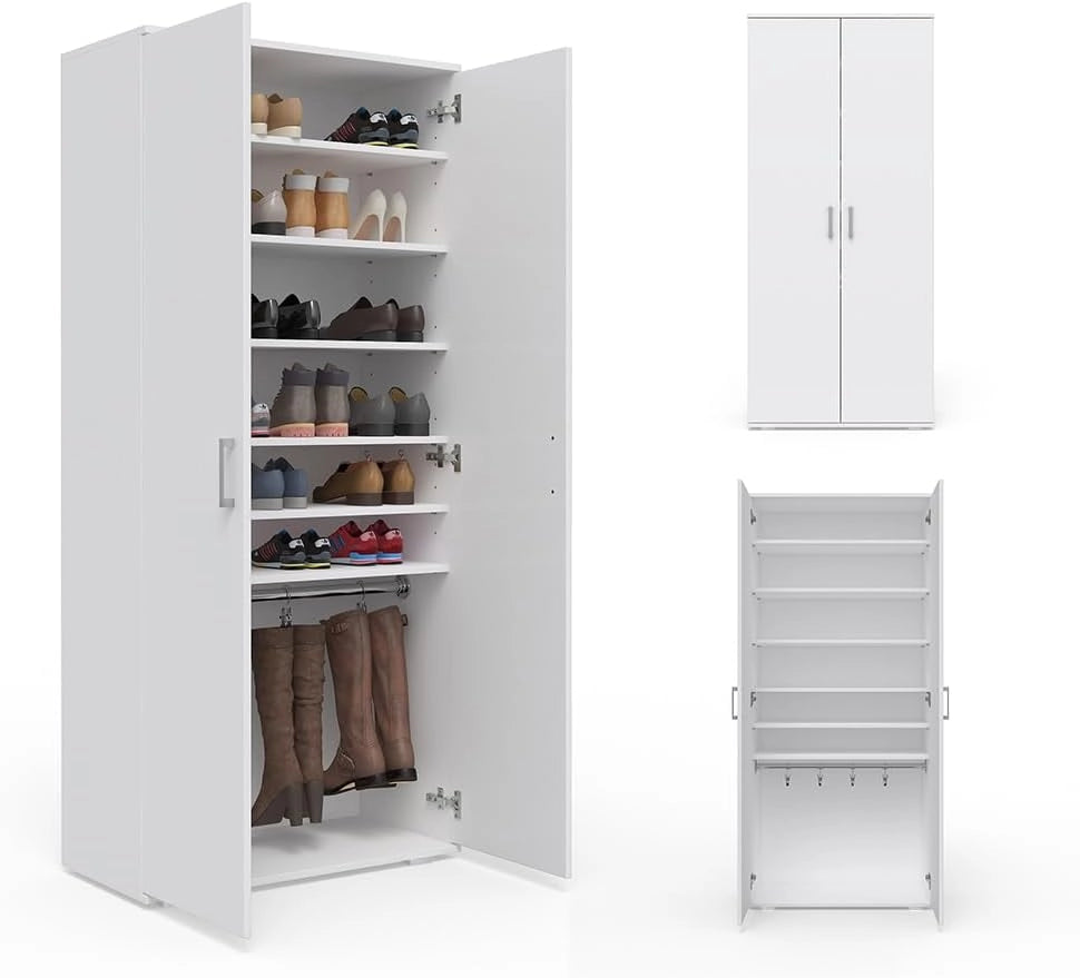 Mobile porta scarpe Torge, Bianco, 80 x 178 cm, per la conservazione e l’organizzazione delle scarpe nell’ingresso