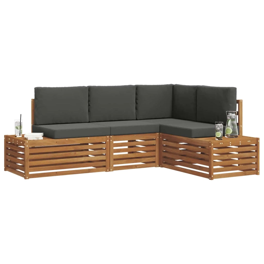 Set di divani da esterno-Sofa da giardino 4 Pezzo Naturale e Antracite 489712