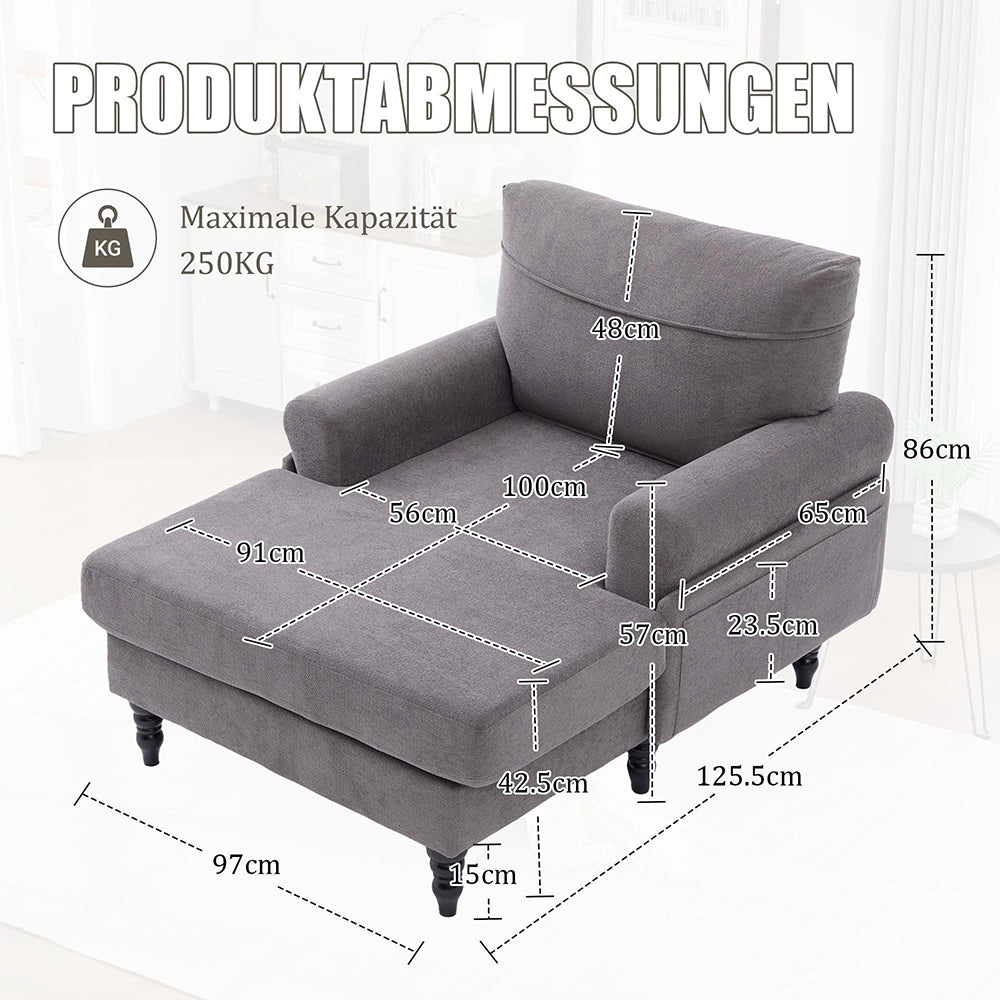 Poltrona reclinabile moderna - Xylo - Tessuto chenille, comoda con braccioli, tasche laterali, piedi in legno